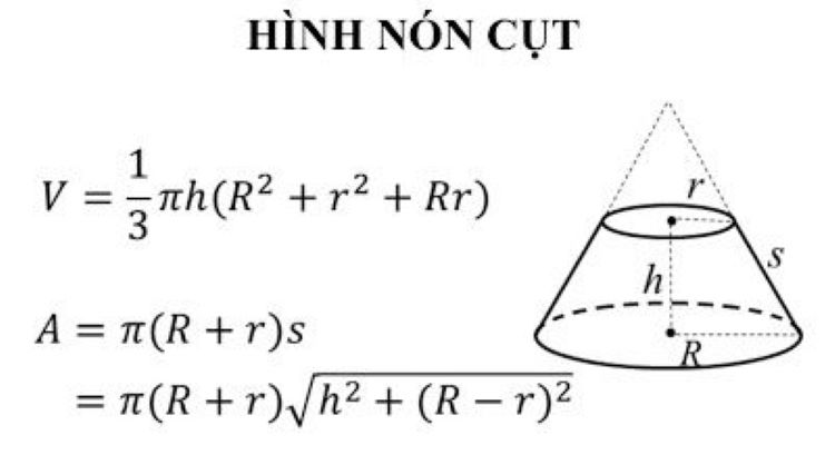 Công thức tính thể tích hình nón cụt